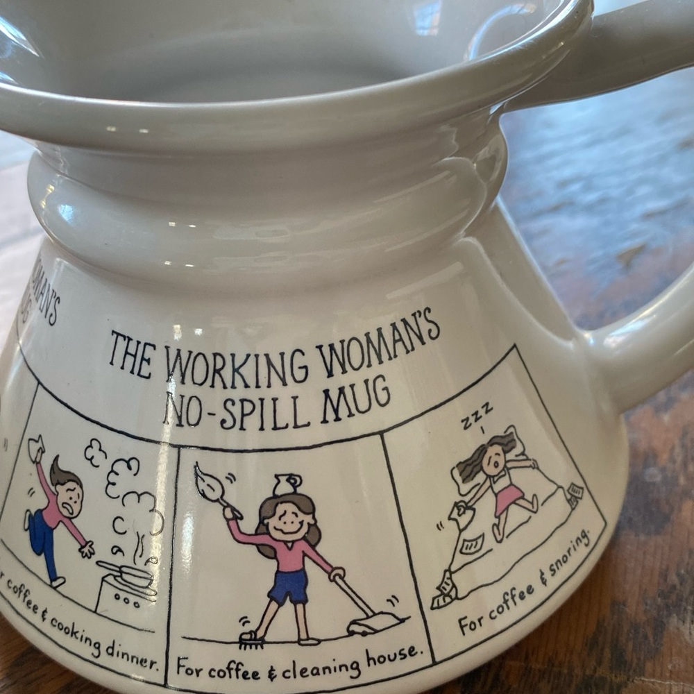 Vintage Working Woman’s No-Spill Mug with Cartoon Design - Picture 3 of 10